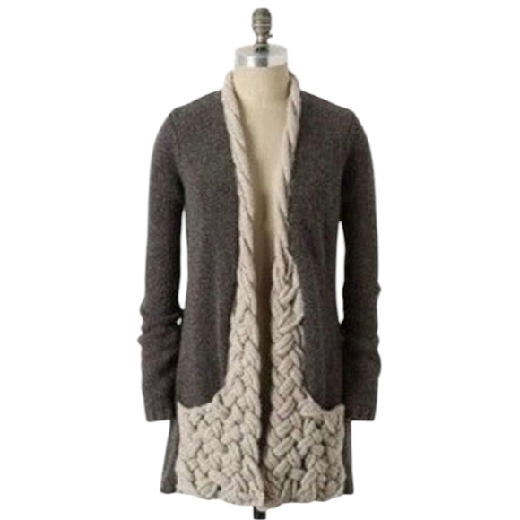 Anthropologie Sparrow Wool Braided Sweater Grey Tan XS Lagenlook - Picture 1 of 8